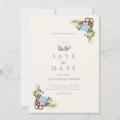 Elegante Waterverf Floral Nautische bruiloft Save The Date (Voorkant)