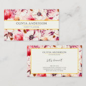 Elegante Waterverf Floral Pink Modern Pattern Boho Visitekaartje (Voorkant / Achterkant)