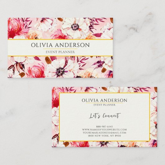 Elegante Waterverf Floral Pink Modern Pattern Boho Visitekaartje (Voorkant / Achterkant)