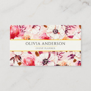 Elegante Waterverf Floral Pink Modern Pattern Boho Visitekaartje
