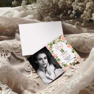 Elegante Waterverf Floral Sweet Sixteen Kaart