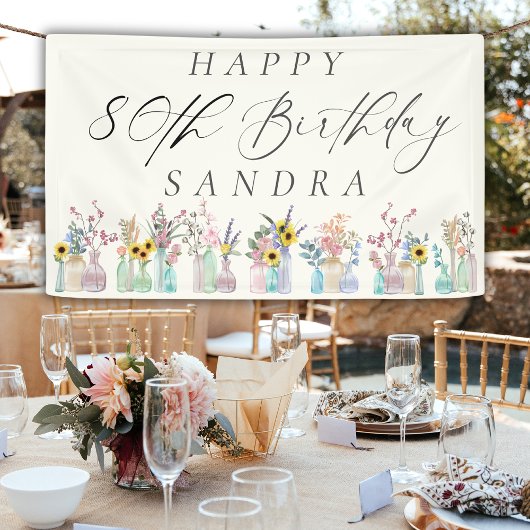 Elegante Waterverf Florals Happy 80th Birthday Spandoek