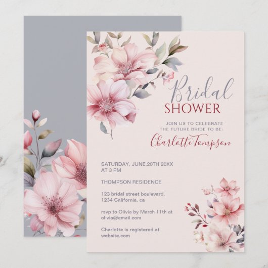 Elegante Waterverf Flower Soft Pink Vrijgezellenfe Kaart (Voorkant / Achterkant)