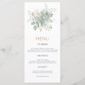 Elegante Waterverf Foliage Gold Sage Bruiloft Menu (Voorkant)