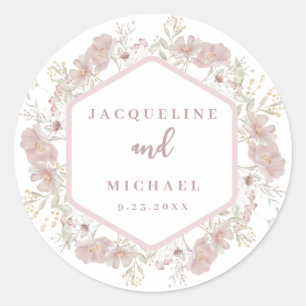 Elegante Waterverf Foral Wildflower Trouwklas Ronde Sticker