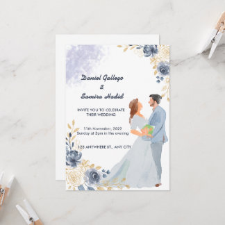 Elegante Waterverf geïllustreerde huwelijksuitnodi Kaart