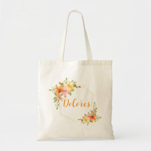 Elegante Waterverf Gele Bloemenkrans Monogram Naam Tote Bag