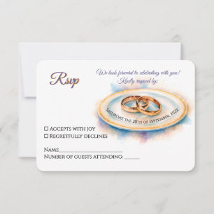 Elegante Waterverf Golden Roos Trouwringen RSVP Kaartje
