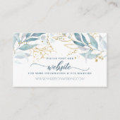 Elegante Waterverf Goud Stoffig Blauw Bloemen Brui Informatiekaartje (Voorkant)