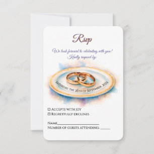 Elegante Waterverf Gouden Roos Trouwringen RSVP Kaartje