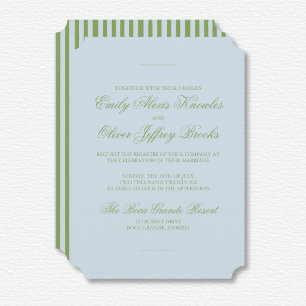 Elegante Waterverf Green Blue Stripe Wedding Kaart