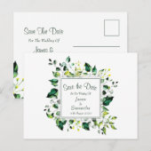 Elegante Waterverf Green Leaf | Save the date Aankondigingskaart (Voorkant / Achterkant)