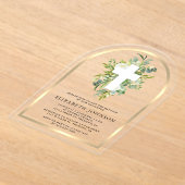 Elegante Waterverf Greenery Gouden Boog Doop Acryl Uitnodigingen (Laagn)