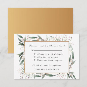Elegante waterverf groen blad gouden bruiloft RSVP Kaart