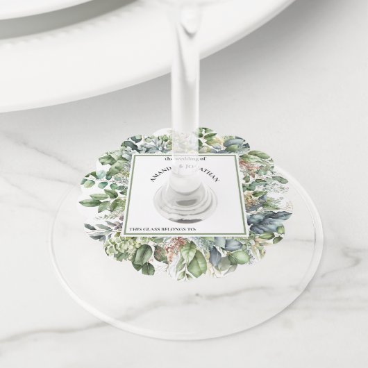 Elegante Waterverf groen bruiloft wijnglas Label (Dichtbij)