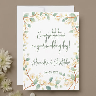 Elegante Waterverf groen en witte bloemen Kaart