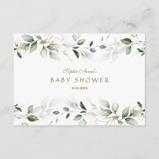 Elegante Waterverf Groen Goud Boeken Voor Baby Informatiekaartje (Achterkant)