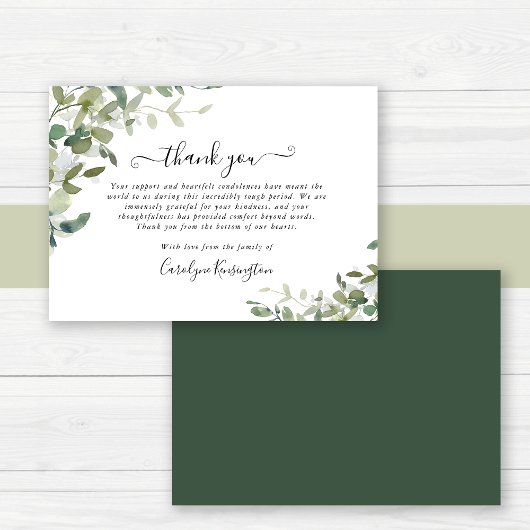 Elegante Waterverf groen sympathie dank u Bedankkaart