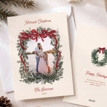 Elegante Waterverf Groenblauw lint Foto Kerstmis