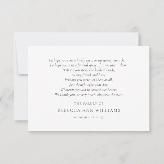 Elegante waterverf groene begrafenisgedicht bedankkaart (Achterkant)