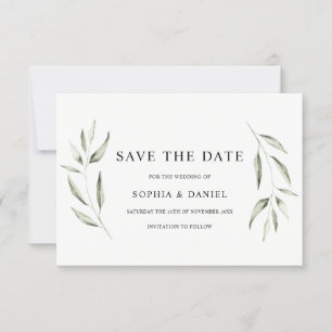 Elegante Waterverf Groene Blad Bruiloft Save The Date