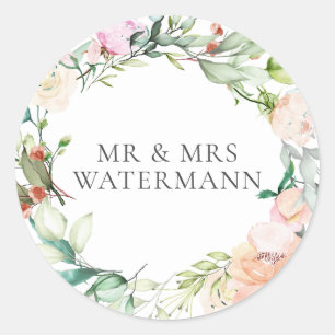 Elegante waterverf groene bloemen ronde sticker