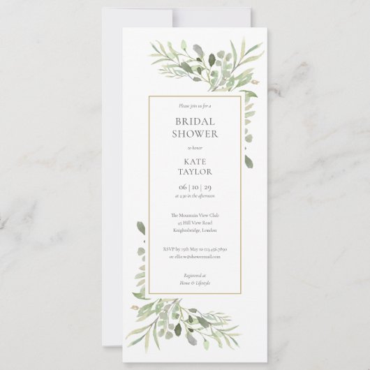 Elegante waterverf groene bruidsdouche kaart (Voorkant)