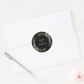 Elegante Waterverf Groene Huwelijksgunst Zwart Ronde Sticker (Envelop)