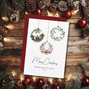 Elegante Waterverf Groene Kerstversiering Feestdagenkaart