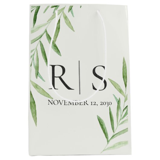 Elegante waterverf groene monogram initialen medium cadeauzakje (Voorkant)