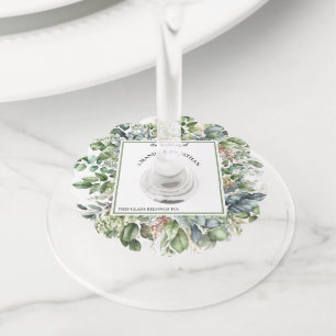 Elegante Waterverf Groene Wijn Glas Tag voor Huwel Wijnglaslabel