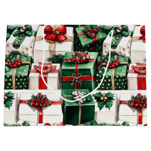 Elegante Waterverf groene witte kerstcadeaus Groot Cadeauzakje (Voorkant)