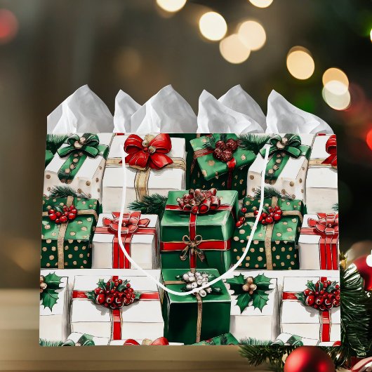 Elegante Waterverf groene witte kerstcadeaus Groot Cadeauzakje