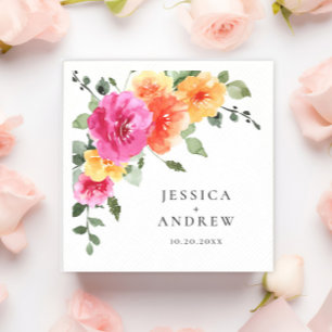 Elegante Waterverf heldere roze bloemenbruiloft Servet