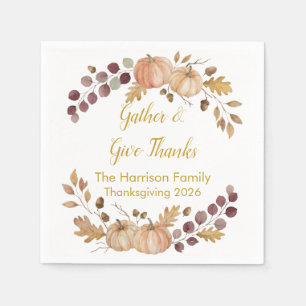 Elegante Waterverf Herfst Pompoen Thanksgiving Geb Servet