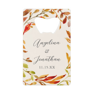 Elegante Waterverf herfstbladeren aangepaste bruil Kredietkaart Flessenopener