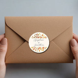 Elegante Waterverf herfstbladeren aangepaste bruil Ronde Sticker