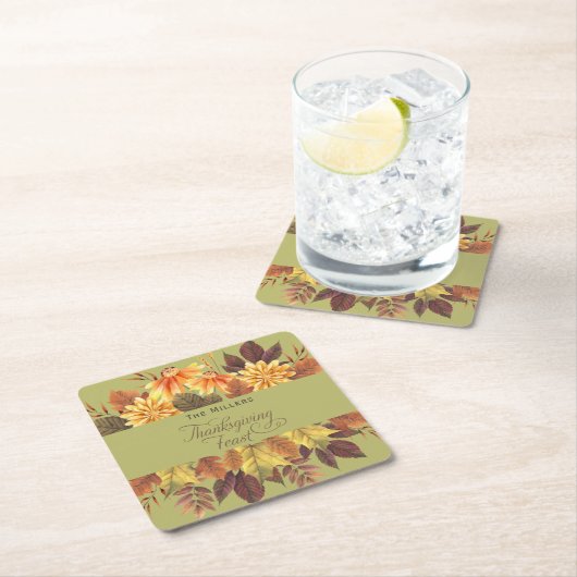 Elegante waterverf herfstbladeren Thanksgiving-fee Vierkante Kartonnen Onderzetter (Insitu)