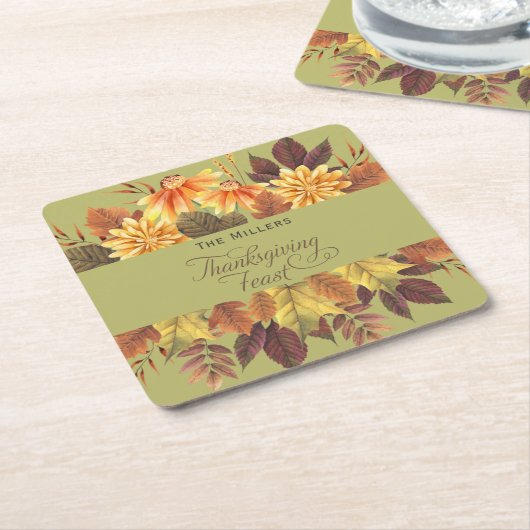 Elegante waterverf herfstbladeren Thanksgiving-fee Vierkante Kartonnen Onderzetter (Schuin)