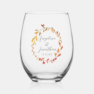 Elegante Waterverf Herfstkrans Custom Wedding Wijnglas Zonder Voet