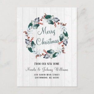 Elegante Waterverf Holly Wreath Christmas Moving Aankondigingskaart