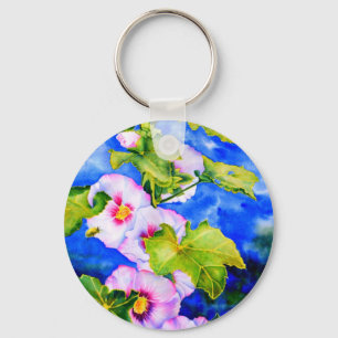 Elegante waterverf Hollyhocks Sleutelhanger