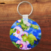 Elegante waterverf Hollyhocks Sleutelhanger (Voorkant)