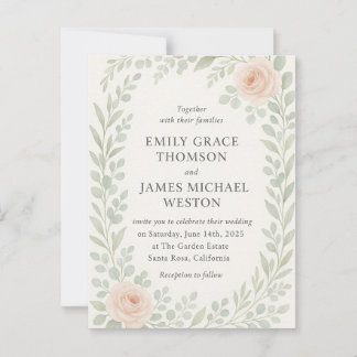 Elegante Waterverf huwelijksuitnodiging met Botani Briefkaart