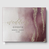 Elegante Waterverf in Cranberry Bruiloft Monogram Gastenboek (Voorkant)
