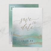 Elegante Waterverf in Ocean Wedding Save the Date Aankondigingskaart (Voorkant / Achterkant)