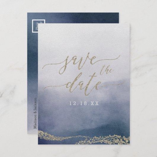 Elegante Waterverf in Surf Bruiloft Save the Dat Aankondigingskaart (Voorkant / Achterkant)