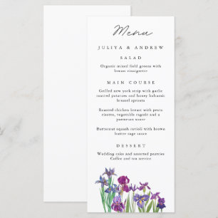 Elegante waterverf Iris bloem Wedding Menu kaart