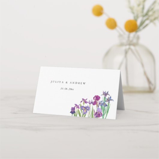 Elegante waterverf Iris bloemenscript bruiloft (Achterkant)