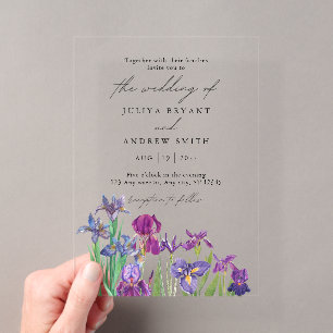 Elegante waterverf Iris in wit schrifttype trouwen Acryl Uitnodigingen
